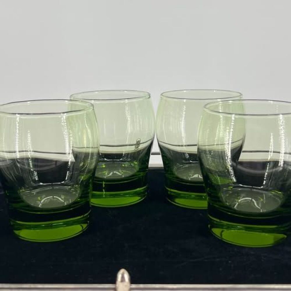 Set of 4 MCM Green Glass Tumblers